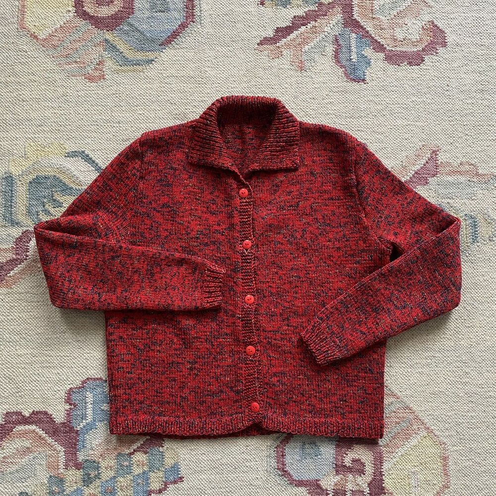 Vintage Handmade Red Cardigan Large Sweater Long Sleeve